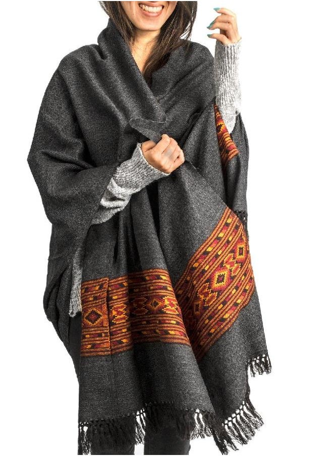 Tribe Azure Fair Trade - Kullu Handloom Wool Shawl Large Wrap Scarf Throw Woolen Blanket Grey Handmade - Image 1