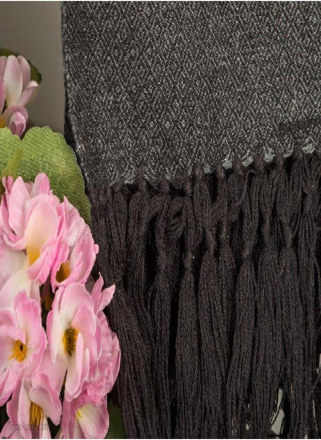 Tribe Azure Fair Trade - Kullu Handloom Wool Shawl Large Wrap Scarf Throw Woolen Blanket Grey Handmade - Image 1