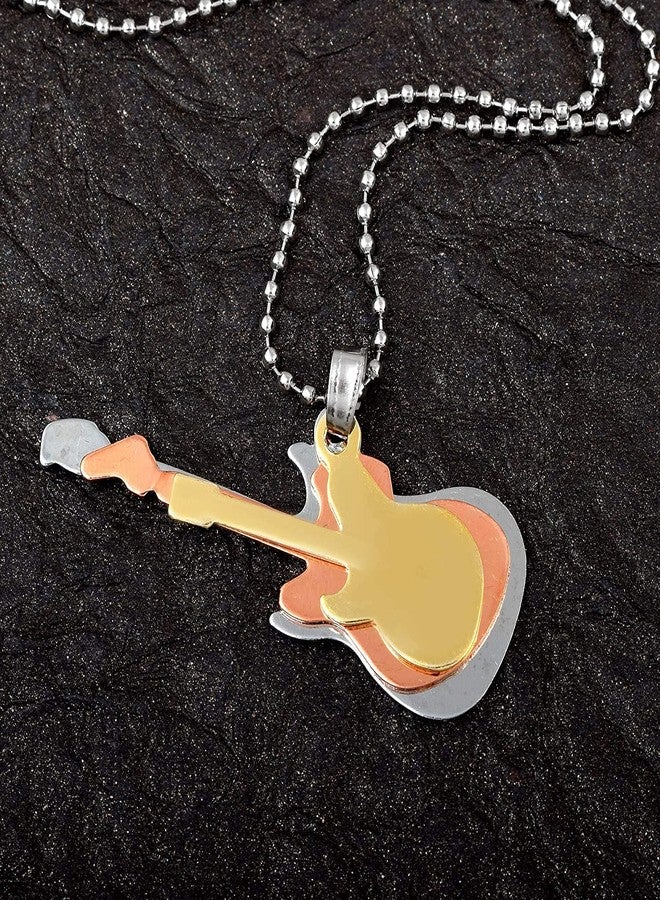 morir Three Colour Tone Guitar Design Locket Pendant Necklace Fashion Jewelry For Men Women - Image 3