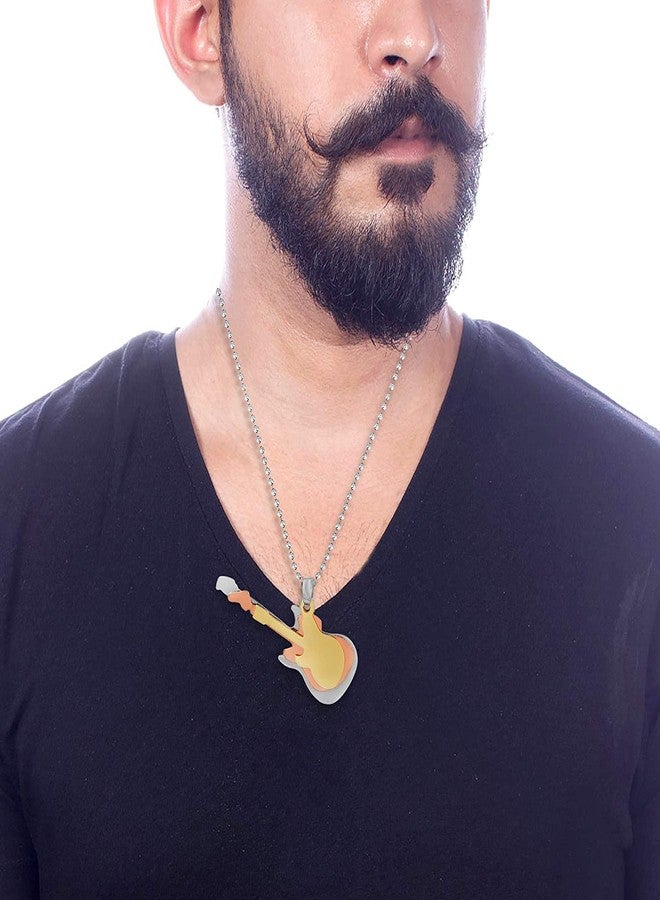morir Three Colour Tone Guitar Design Locket Pendant Necklace Fashion Jewelry For Men Women - Image 2