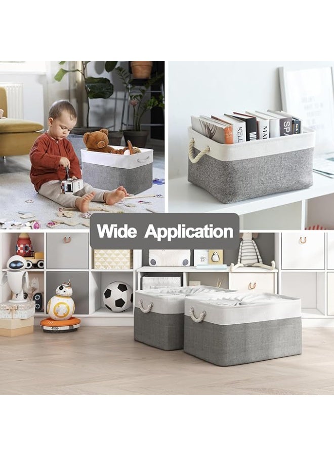 BAOLY Closet Storage Basket, Collapsible Fabric Storage Basket with Drawstring Closure, Linen Storage Basket with Rope Handle for Organizing Bookshelves, Closets, Clothes and Toys (Grey) - Image 1