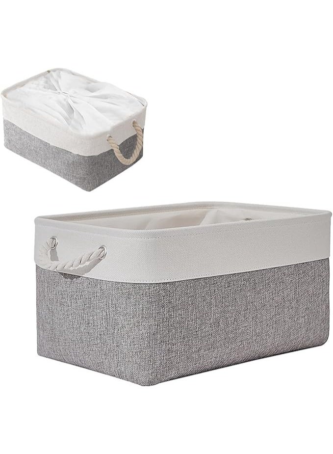 BAOLY Closet Storage Basket, Collapsible Fabric Storage Basket with Drawstring Closure, Linen Storage Basket with Rope Handle for Organizing Bookshelves, Closets, Clothes and Toys (Grey) - Image 3
