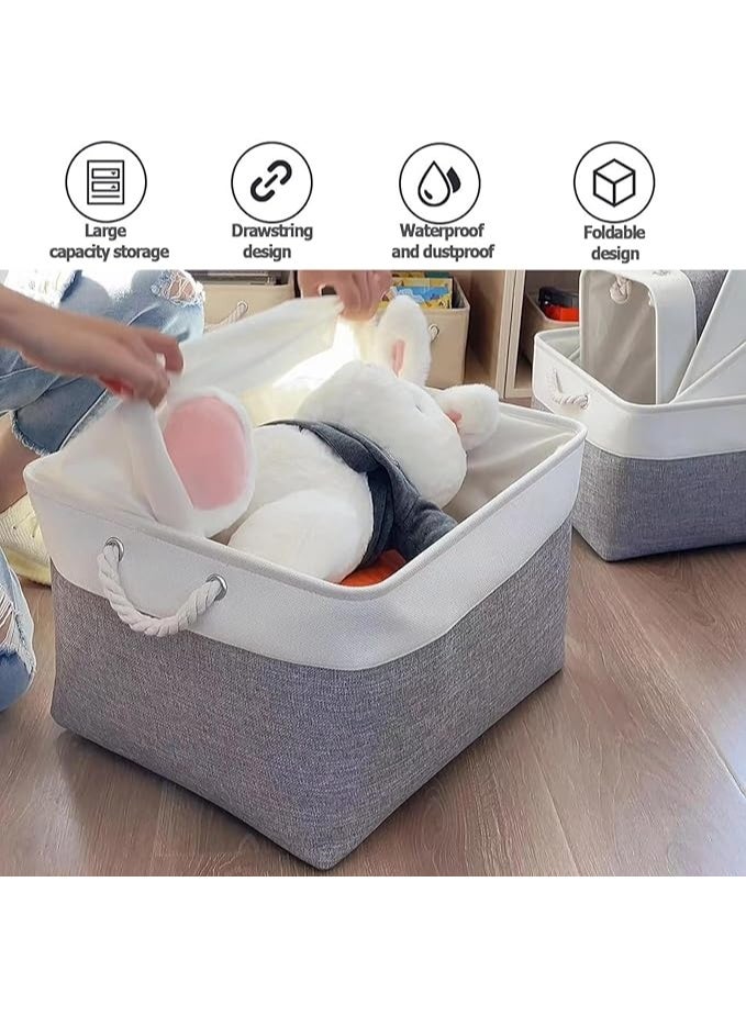 BAOLY Closet Storage Basket, Collapsible Fabric Storage Basket with Drawstring Closure, Linen Storage Basket with Rope Handle for Organizing Bookshelves, Closets, Clothes and Toys (Grey) - Image 4