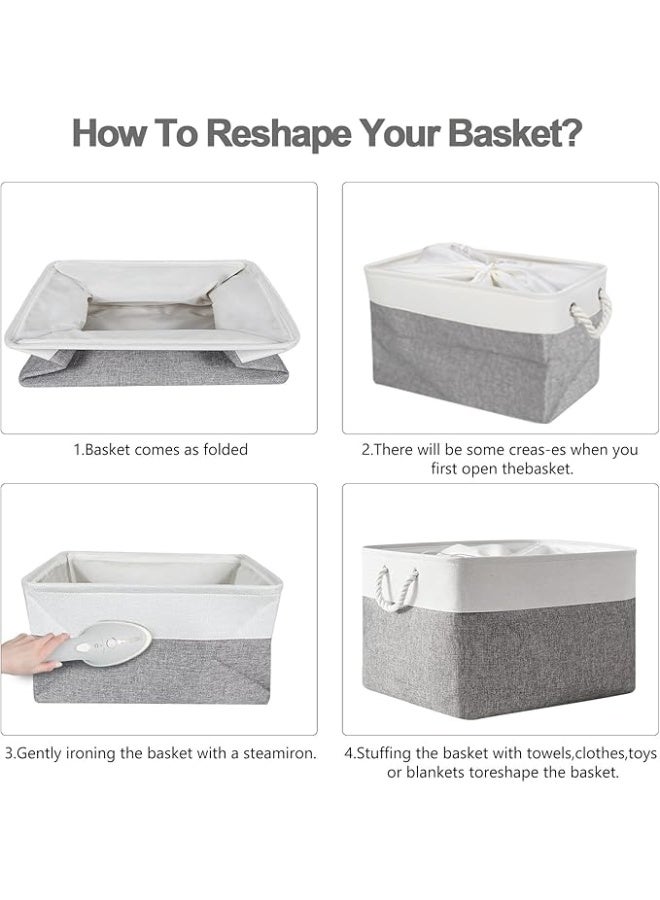 BAOLY Closet Storage Basket, Collapsible Fabric Storage Basket with Drawstring Closure, Linen Storage Basket with Rope Handle for Organizing Bookshelves, Closets, Clothes and Toys (Grey) - Image 2