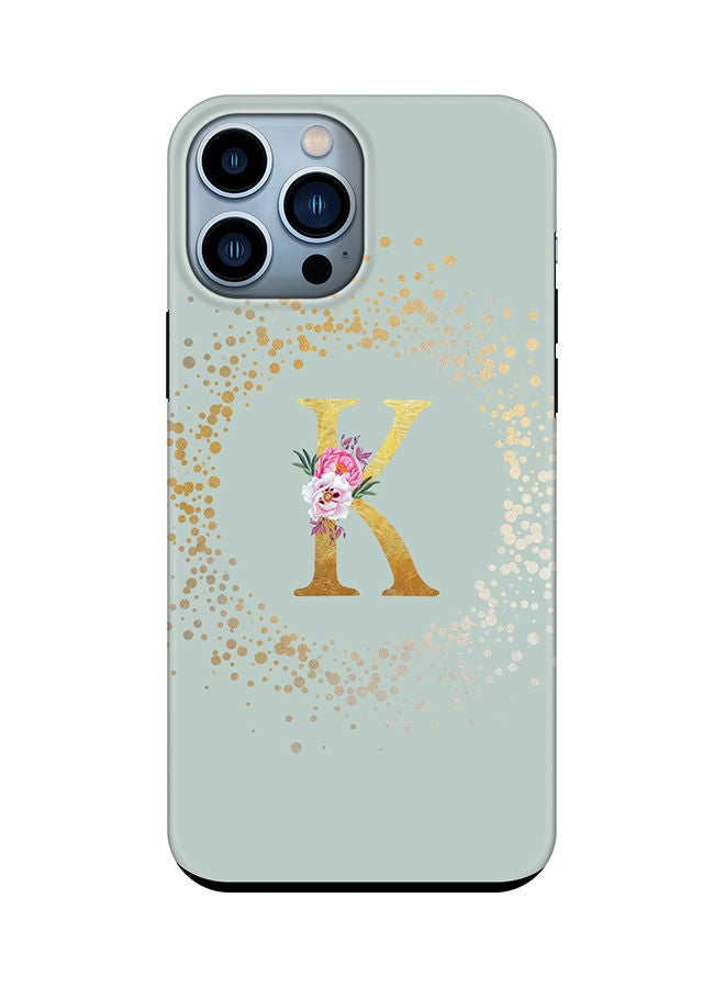 Stylizedd Monogram Tough Series for Apple iPhone 13 Pro Max Custom Initials Floral Pattern Tough Pro Dual Layer hybrid PC inner TPU protection Alphabet- K (Light Green) - Image 1