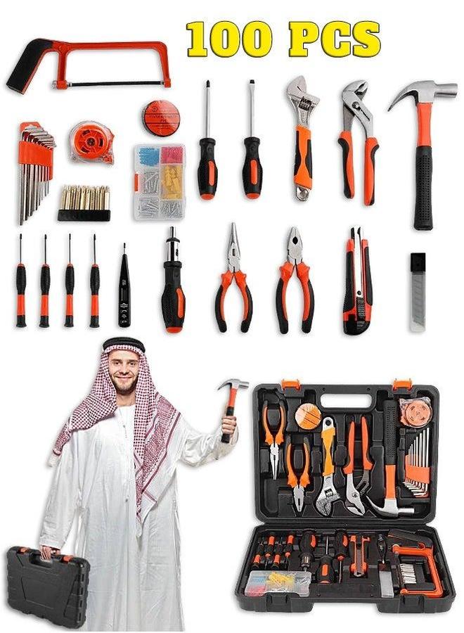 HOMESTAR 100-Piece Automotive and Household Tool Set - Car Repair Kit Home DIY Kits for Men Contains Screwdriver, Claw Hammer, Wrench, Pliers, Utility Knife, Saw, Tape Measure - Image 1