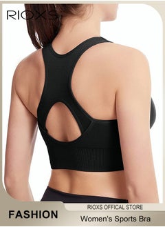 RIOXS Women's Sports Bra, Soild Color Yoga Bra With Front Zipper, Adjustable Sports Vest, Back Cutout No Steel Ring Bras, Yoga Sports Fitness Lingerie For Women, Ladies Comfy Breathable Bras, Shock-Proof Push-Up Underwear  - Image 5