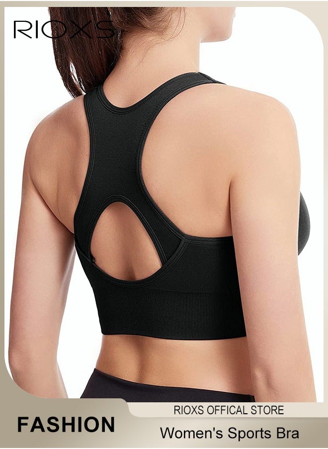 RIOXS - Women's Sports Bra, Soild Color Yoga Bra With Front Zipper, Adjustable Sports Vest, Back Cutout No Steel Ring Bras, Yoga Sports Fitness Lingerie For Women, Ladies Comfy Breathable Bras, Shock-Proof Push-Up Underwear - Image 1