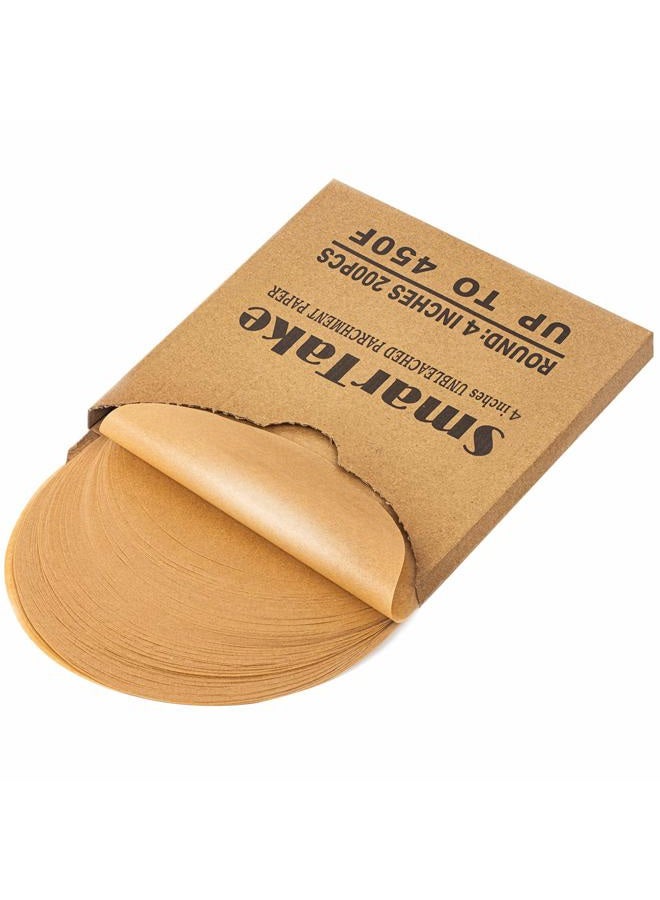 SMARTAKE 200 Pcs Unbleached Parchment Paper Baking Sheets Round, 4 Inches Non-Stick Precut Baking Parchment, Perfect for Baking Grilling Air Fryer Steaming Bread Cup Cake Cookie and More - Image 1