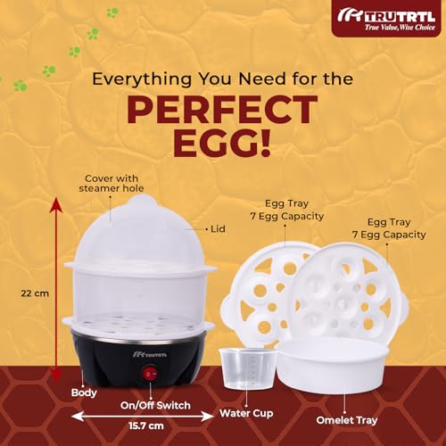 truTRTL Mr. TRU Smart 4-in-1 Egg Boiler Machine 350 Watts | Boil upto 14 Eggs, Poach Eggs, Steam Vegetables Make Dhokla, Reheat | Black - Image 4