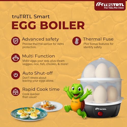 truTRTL Mr. TRU Smart 4-in-1 Egg Boiler Machine 350 Watts | Boil upto 14 Eggs, Poach Eggs, Steam Vegetables Make Dhokla, Reheat | Black - Image 3