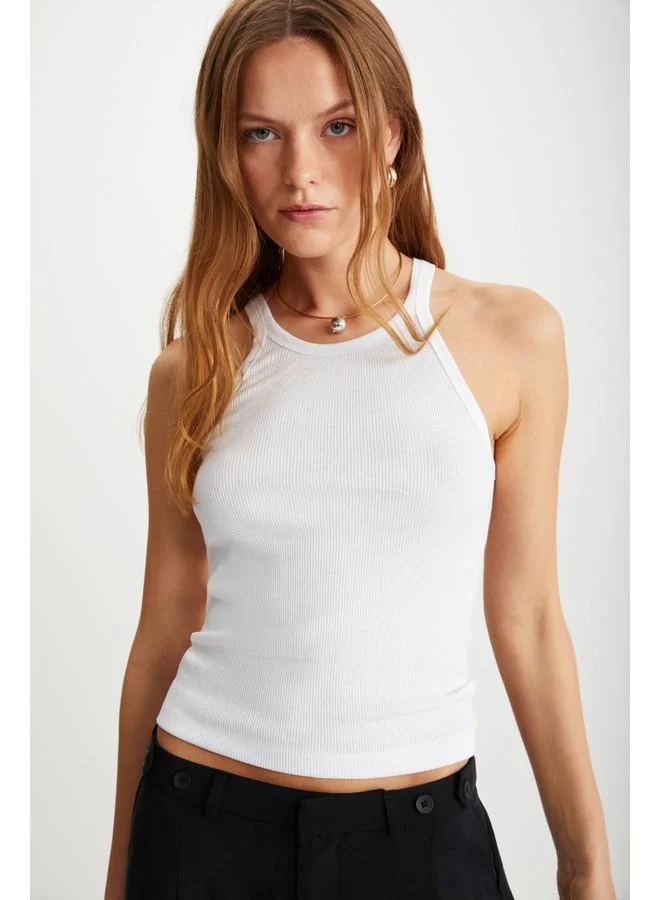 GRIMELANGE Grimelange Missy Women's Halter Neck Short White T-Shirt
