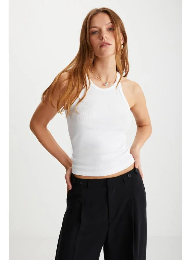 GRIMELANGE Grimelange Missy Women's Halter Neck Short White T-Shirt