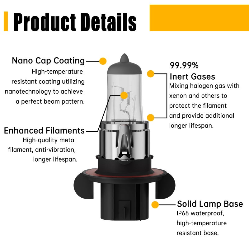 OKOENIEO 9008/H13 Halogen Car Headlight Bulbs, High and Low Beam, 3800K, 4000 Lumens,Automotive Headlight Bulbs,Low Beam Lights,High Beam, H13 Car Light Bulb, Pack of 2 - Image 5