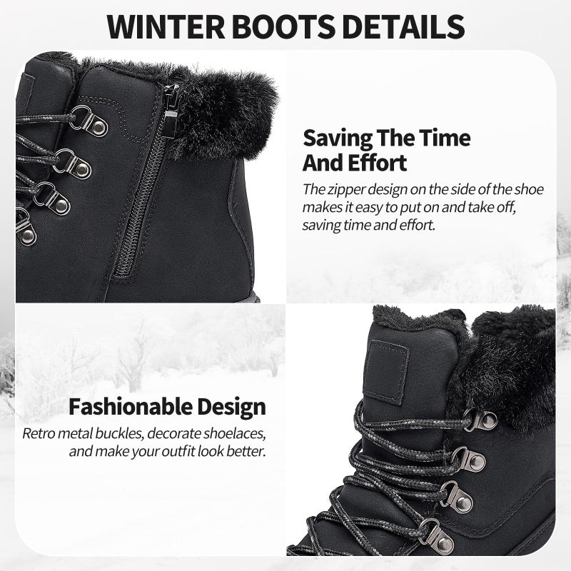 XRH Womenâ€™s Winter Warm Boots Black Snow Combat Boots With Zipper,Comfortable Fur Lined Women Ankle Boots Non Slip Hiking Boots For Womenï¼ˆBlack,US7 - Image 4