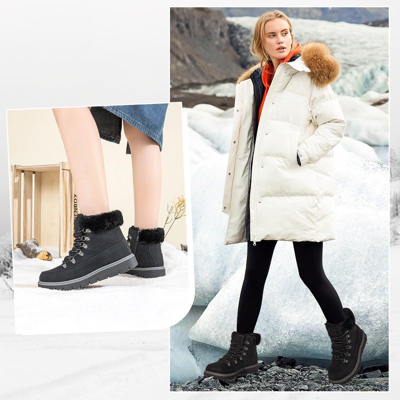 XRH Womenâ€™s Winter Warm Boots Black Snow Combat Boots With Zipper,Comfortable Fur Lined Women Ankle Boots Non Slip Hiking Boots For Womenï¼ˆBlack,US7 - Image 2