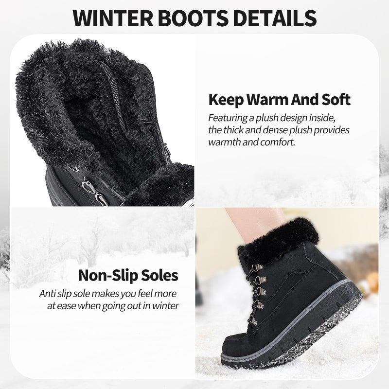 XRH Womenâ€™s Winter Warm Boots Black Snow Combat Boots With Zipper,Comfortable Fur Lined Women Ankle Boots Non Slip Hiking Boots For Womenï¼ˆBlack,US7 - Image 3