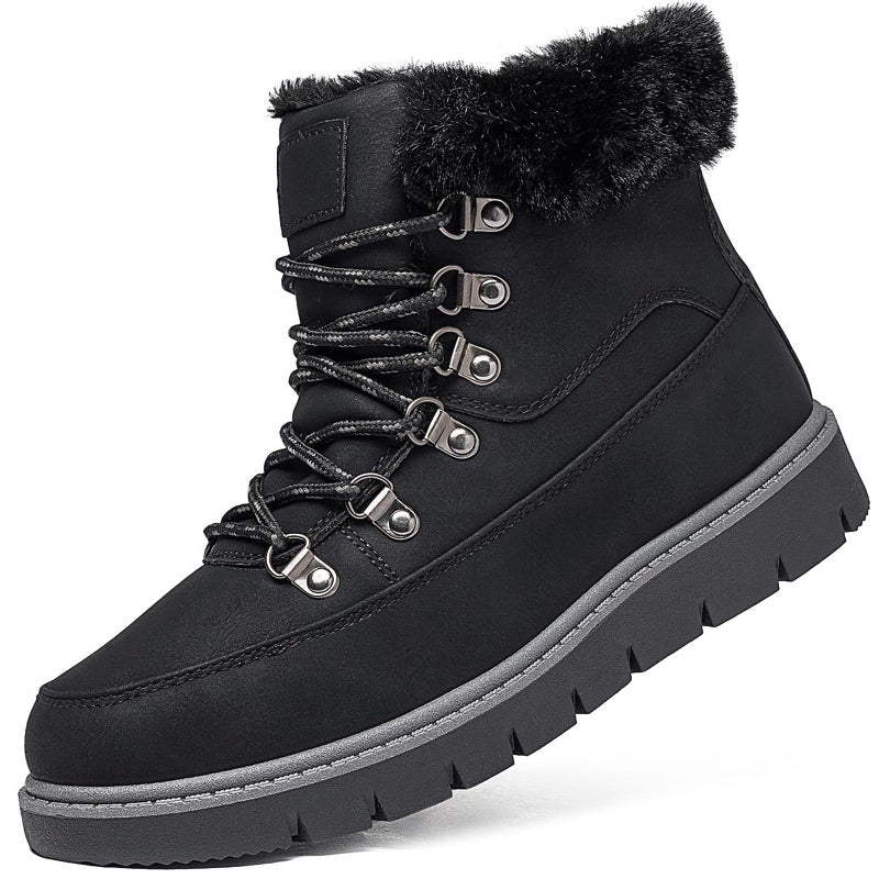 XRH Womenâ€™s Winter Warm Boots Black Snow Combat Boots With Zipper,Comfortable Fur Lined Women Ankle Boots Non Slip Hiking Boots For Womenï¼ˆBlack,US7 - Image 1