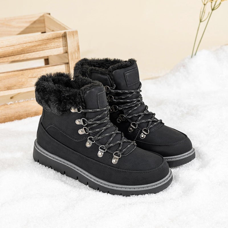 XRH Womenâ€™s Winter Warm Boots Black Snow Combat Boots With Zipper,Comfortable Fur Lined Women Ankle Boots Non Slip Hiking Boots For Womenï¼ˆBlack,US7 - Image 5