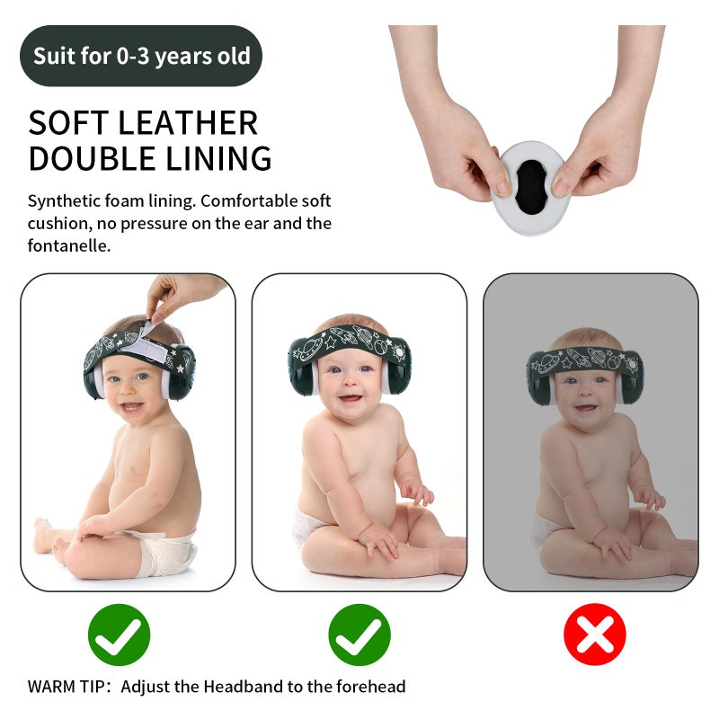 LYSIAN Baby Noise Reduction Earmuffs - Noise Cancelling Headphone for Infants Hearing Protection from Festival Concerts, Sport, Parade Fireworks, Travel, Plane - 25dB Dark Green - Image 5