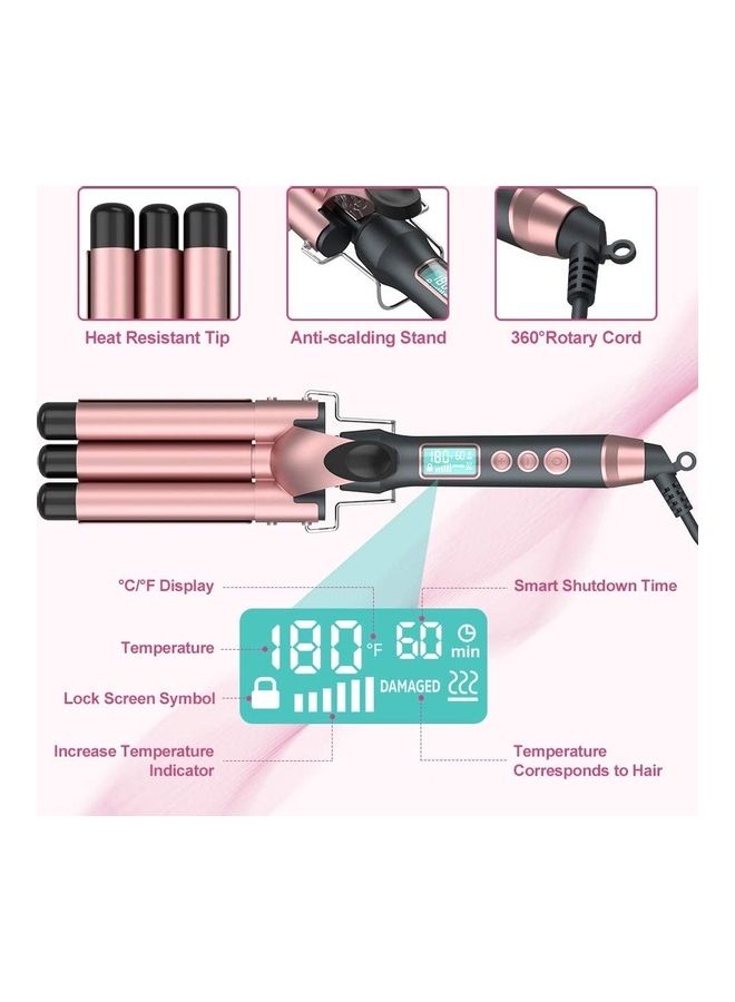 NIBEMINENT 3 Barrel Anion Hair Curling Iron 25mm With Temperature Control Black/Pink - Image 4