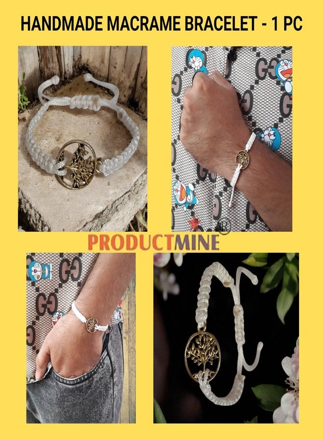 PRODUCTMINE سوار مكرمية أبيض بتصميم شجرة الحياة من PRODUCTMINE®، سوار معصم قابل للتعديل، سوار صداقة للنساء والرجال، لطيف على البشرة - Image 4
