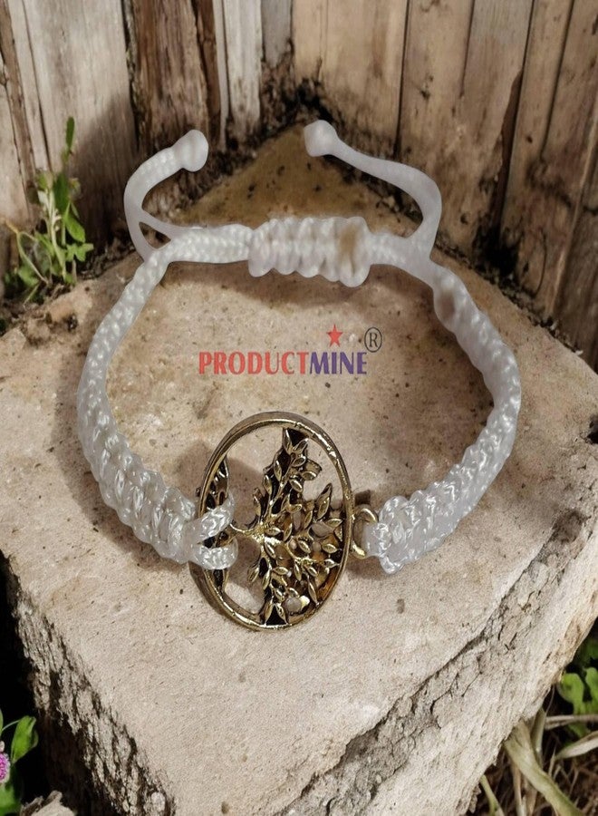PRODUCTMINE سوار مكرمية أبيض بتصميم شجرة الحياة من PRODUCTMINE®، سوار معصم قابل للتعديل، سوار صداقة للنساء والرجال، لطيف على البشرة - Image 2