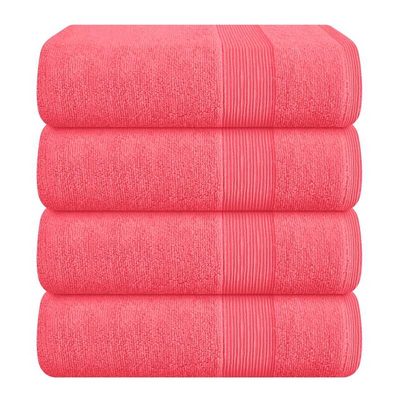 Belizzi Home Belizzi Home 4 Pack Bath Towel Set 27x54 100 Ring Spun Cotton Ultra Soft Highly Absorbent Machine Washable Hotel Spa Quality Bath Towels for Bathroom 4 Bath Towels  Coral 