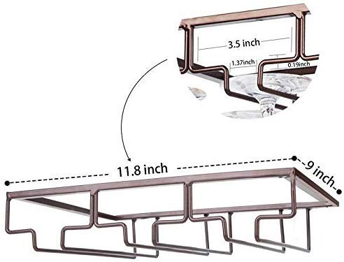 FOMANSH Wine Glass Rack - Under Cabinet Stemware Wine Glass Holder Glasses Storage Hanger Metal Organizer for Bar Kitchen Brown - Image 5