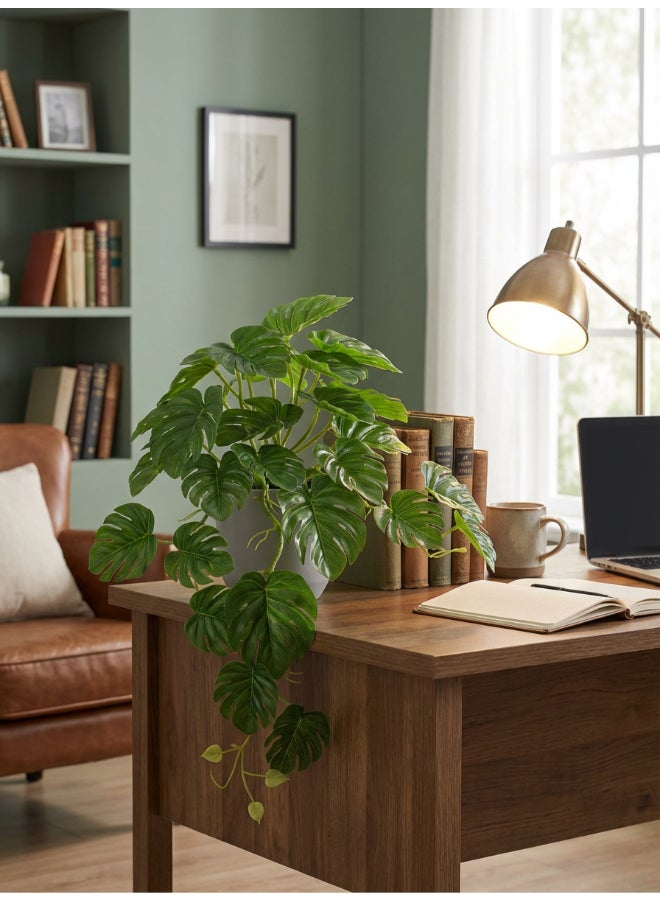 Noon East Monstera 45cm Tall Artificial Plant with Pot | Desk Plant with Lifelike Design & Texture - Green | Decorative Natural Texture Plant for Home, Living Room, Study & Office spaces - Image 1