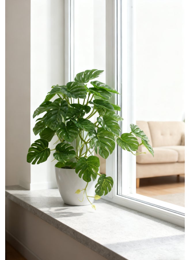Noon East Monstera 45cm Tall Artificial Plant with Pot | Desk Plant with Lifelike Design & Texture - Green | Decorative Natural Texture Plant for Home, Living Room, Study & Office spaces - Image 2