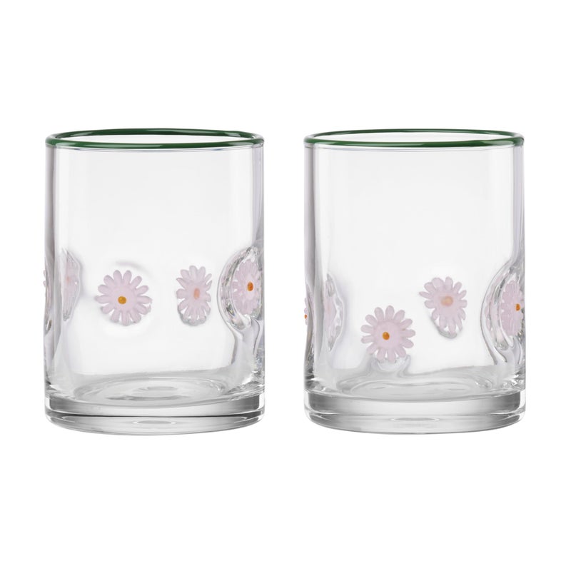 Oneida Glassware, 24 Seven First Bloom Flower, Set of 2, 12-Ounce Capacity, Made of Glass, Dishwasher Safe Tumbler, Drinking Glasses Set, Home and Kitchen, Clear Glasses, Glass Cups (Clear, 2 Pieces) - Image 1