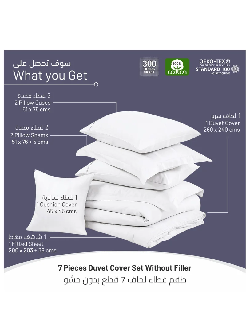 Donetella Cotton Duvet Set 7-Pcs King Size Hotel Style Bedding Set With Zipper Closure Bed Cover And Corner Ties(Without Filler),White