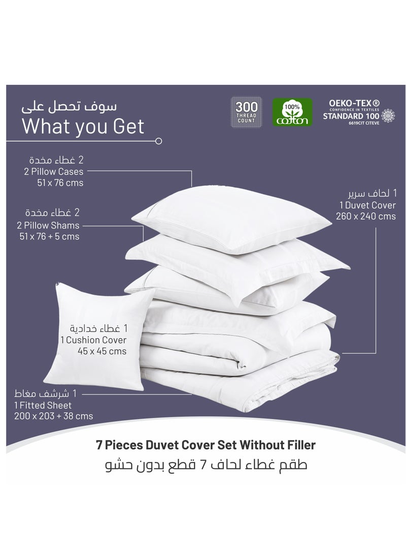 Donetella Cotton Duvet Set 7-Pcs King Size Hotel Style Bedding Set With Zipper Closure Bed Cover And Corner Ties(Without Filler),White  - Image 3