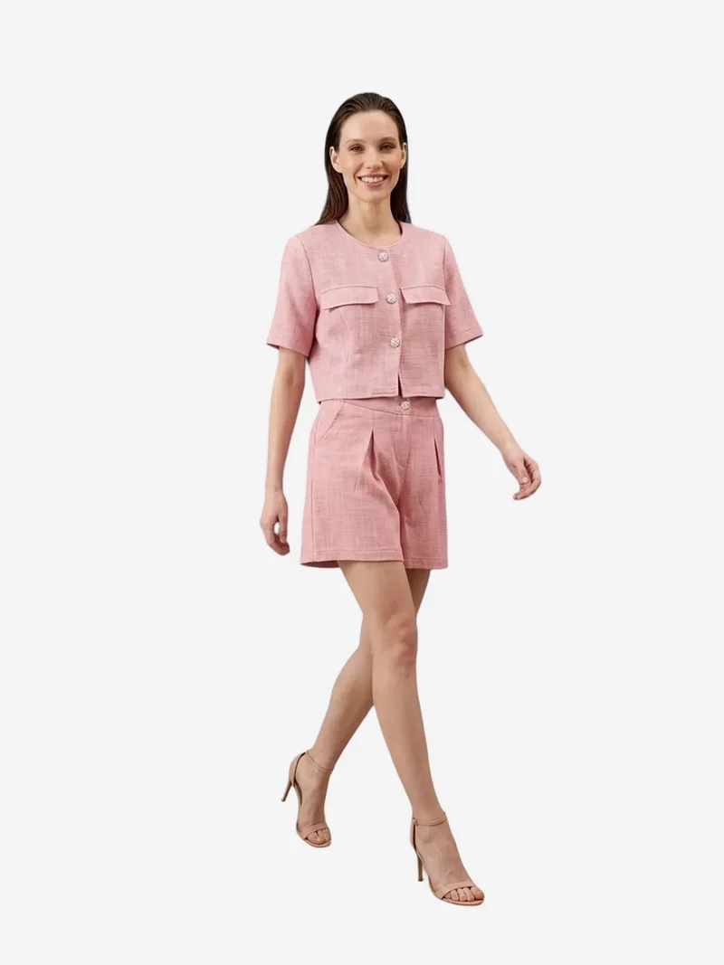 My Fashion Blush Pink MY FASHION Cotton Poplin Shirt and Shorts Set for Women | Best Price UAE