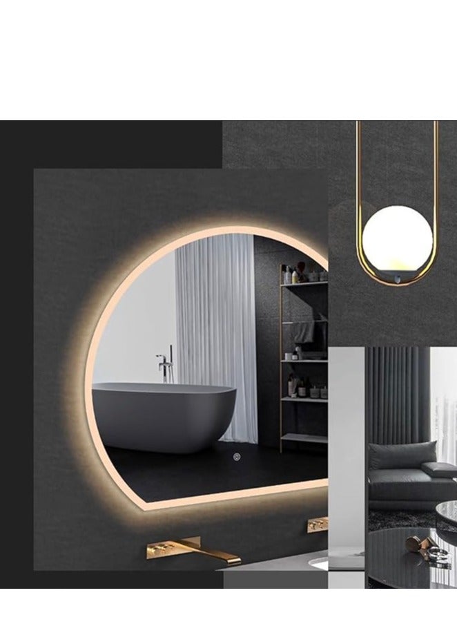 فيبارتي مرآة حمام نصف دائرة مع أضواء LED، مفتاح تحكم و3 خيارات إضاءة ملونة، مرآة زينة للحمام عالية الدقة مثبتة على الحائط، 90 × 80 سم، مرآة مضيئة قابلة للتعتيم، ديكور حمام حديث، مرآة بإضاءة خلفية أنيقة للمكياج والحلاقة والعناية، سطوع قابل للتعديل، طاقة- تصميم فعال وأنيق بدون إطار، ديكور منزلي عملي وأنيق  - Image 5