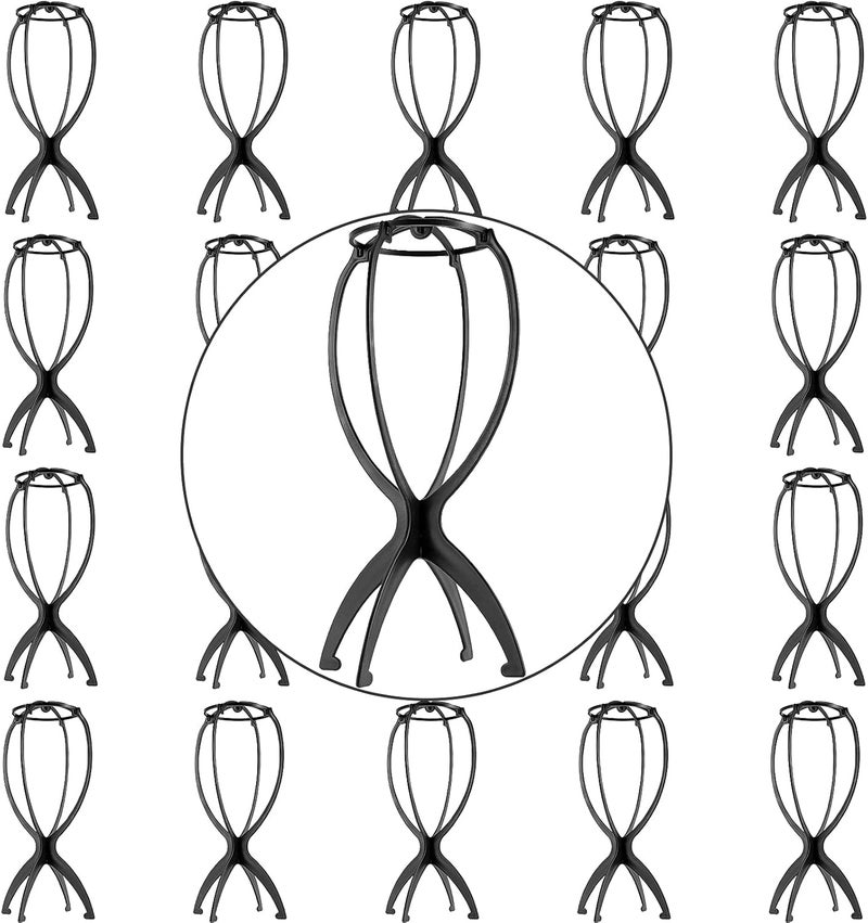 ZEONHAK 20 Pack Wig Stand Holder Plastic Folding Wig Holder for Multiple Wigs and Hats Portable Collapsible Wig Dryer Collapsible Wig Display Holder Tool Black
