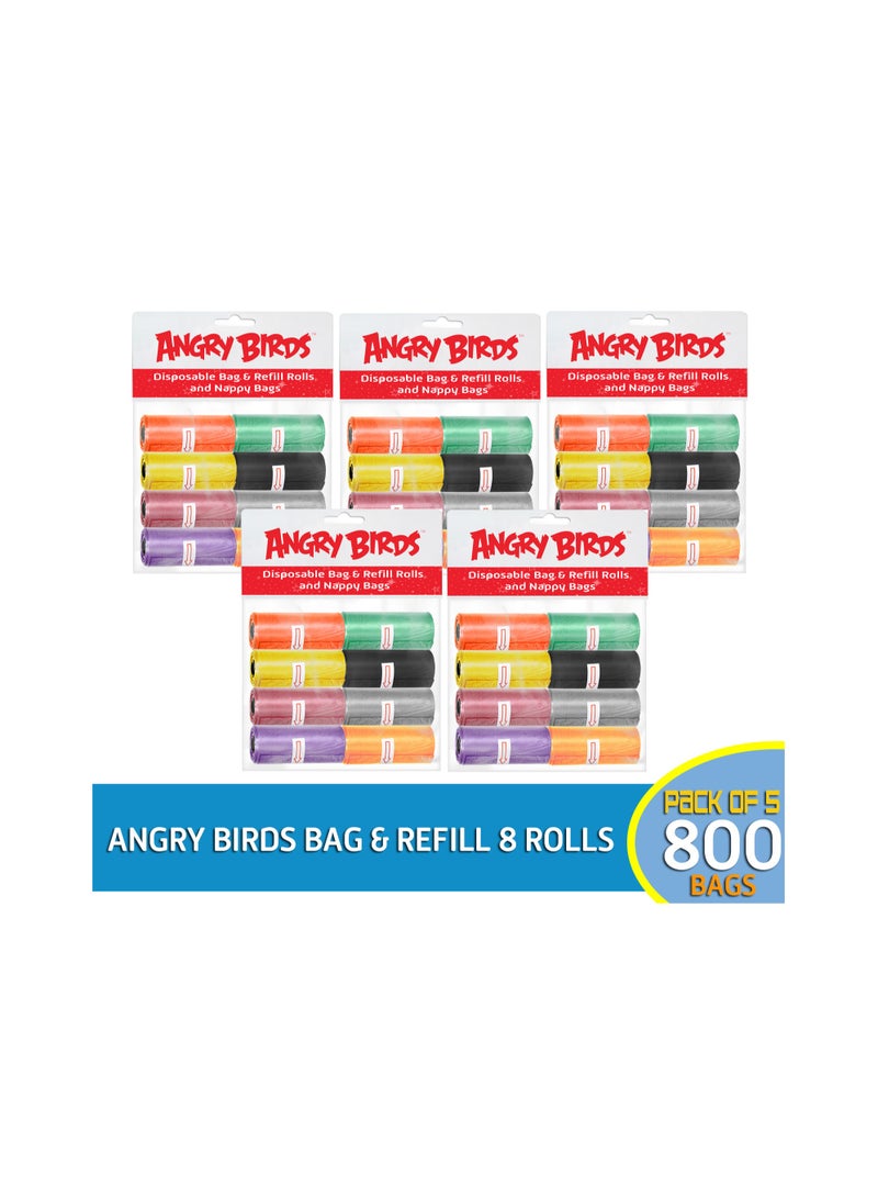Angry Bird Angry Bird Bag and Refill 8 Rolls Pack of 5 800 Bags, Baby Nappy bag, Pet waste bag, Scented Diaper bag, Trash bag, Garbage bag, Colorful Plastic bag, sacks  - Image 2