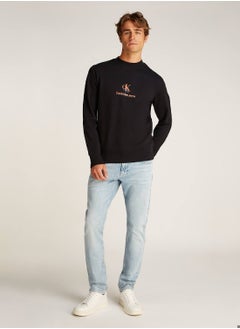 Calvin Klein Jeans Men's Cotton Terry Logo Sweatshirt - Cotton, Black  - Image 3