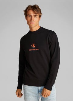 Calvin Klein Jeans Men's Cotton Terry Logo Sweatshirt - Cotton, Black  - Image 1