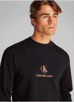 Calvin Klein Jeans Men's Cotton Terry Logo Sweatshirt - Cotton, Black  - Image 5
