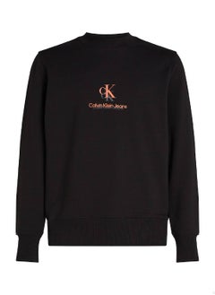 Calvin Klein Jeans Men's Cotton Terry Logo Sweatshirt - Cotton, Black  - Image 2
