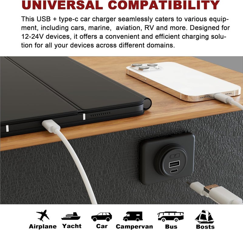 DAMAVO 12 Volt USB Outlet Power Socket - Image 2