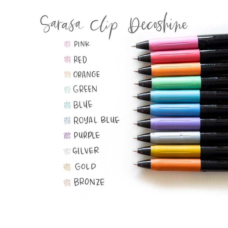 Zebra Pen Sarasa Clip Decoshine Retractable Gel Pen, 0.5mm Fine Point, Assorted Metallic Colors, Works Well on Dark Paper, Ideal for Journal, Note Taking and Planner Use, 9-Pack (49009) - Image 4