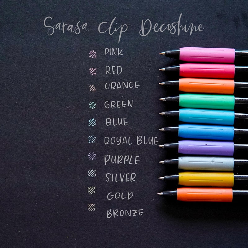Zebra Pen Sarasa Clip Decoshine Retractable Gel Pen, 0.5mm Fine Point, Assorted Metallic Colors, Works Well on Dark Paper, Ideal for Journal, Note Taking and Planner Use, 9-Pack (49009) - Image 5