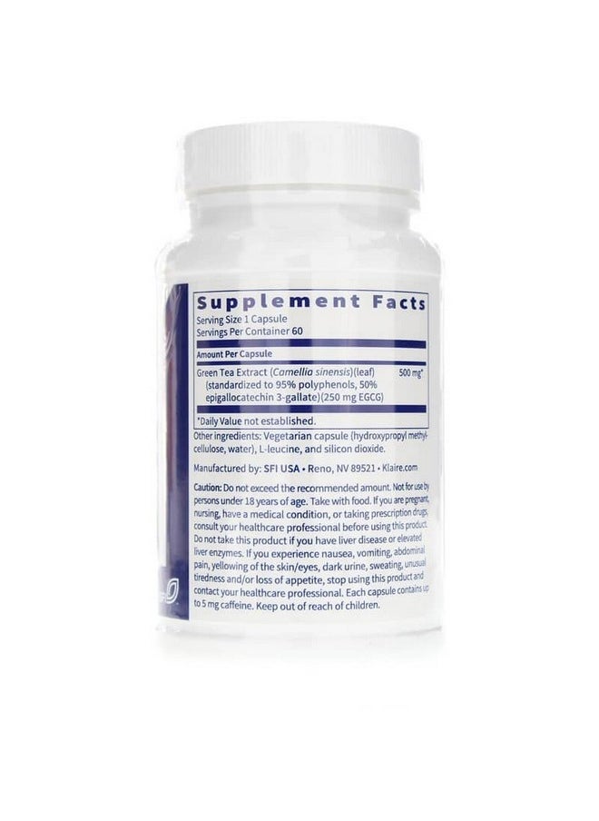 Klaire Labs - Green Tea Extract 500 Milligrams Green Tea Leaf Extract 95% Polyphenol Content 250 Milligrams Egcg (60 Vegetarian Capsules) - Image 1