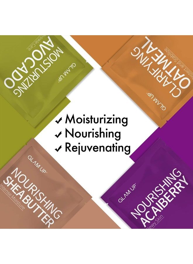 Glam Up قناع ورقي للوجه 12 مجموعة (عبوة من 12) | أقنعة الوجه للعناية بالبشرة، أقنعة مرطبة، مرطبة، مبيضة ومهدئة، قناع جمال لجميع أنواع البشرة - Image 5