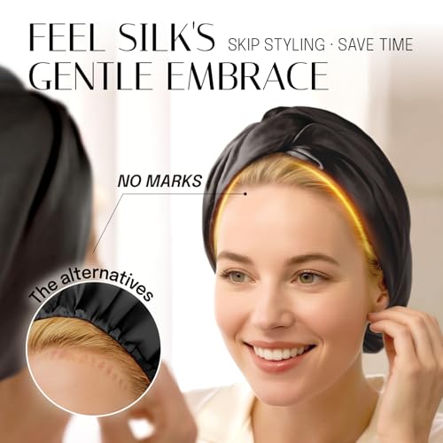 OLESILK Silk Bonnet for Sleeping Women: 100% Mulberry 22 Momme Silk, Adjustable Fit for Night Hair Care, No Frizz for Curls, RoyalBlue - Image 5