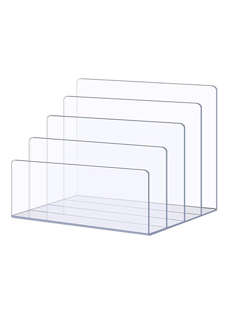 SMARTPOINTS File Organizer for Desk Mail Organizer Countertop 4-Section File Holder for Home Office Book Organizer Acrylic Desk Organizer for Letter Document Notebook Binder Purse Palette Clear  - Image 1