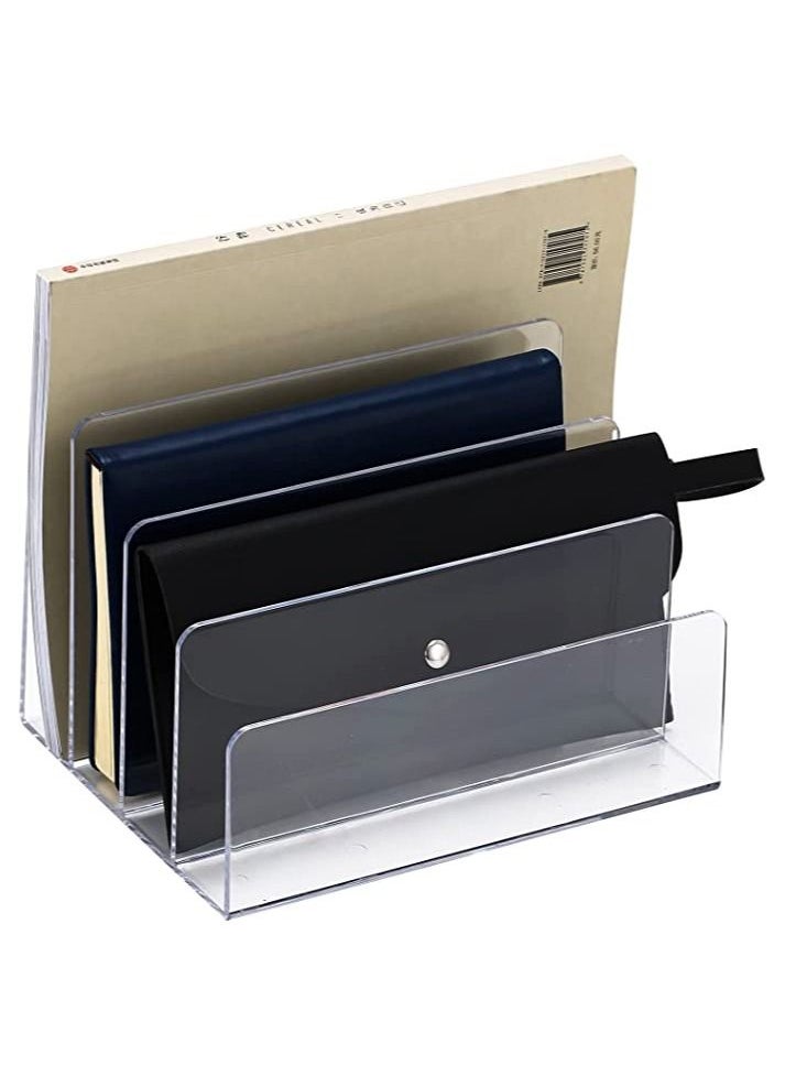 SMARTPOINTS File Organizer for Desk Mail Organizer Countertop 4-Section File Holder for Home Office Book Organizer Acrylic Desk Organizer for Letter Document Notebook Binder Purse Palette Clear  - Image 2